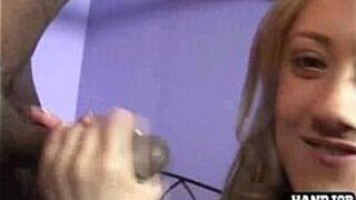 Teen blonde handjob and masturbates - porn video